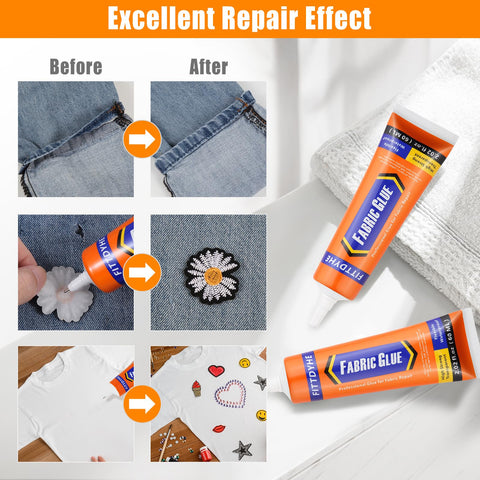 Permanent Fabric Glue 60 ML Washable Clear Clothing Glue for Rhinestones Patches Repair Denim and Polyester Fabrics