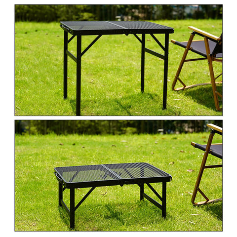 Portable Folding Table For Camping And BBQ, Lightweight Metal Side Table For Picnics And Patio, displayed on grass