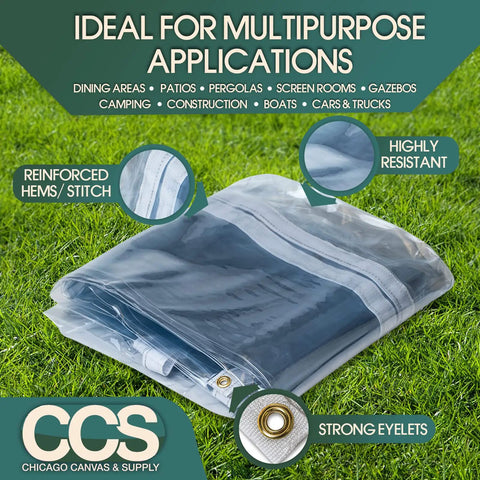 Clear PVC Tarp Cover Heavy Duty 20 Mil Tarpaulin Waterproof Shield For Outdoor Use 8x10 Ft with reinforced hems and eyelets