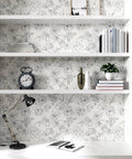 Black And White Vintage Floral Wallpaper Peel And Stick Roll 17.7 Inch Wide By 236 Inch Long For Walls Cabinets Bedroom Living Room Matte Vinyl Self Adhesive Peony Flower Decor, used on bookcase background