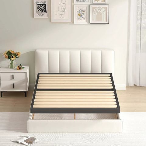 Heavy Duty 2 Inch Queen Box Spring With Rounded Corners And Ironclad Steel Base Featuring Premium Wood Slats in modern bedroom setting.