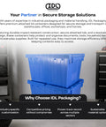 14 Gallon Industrial Plastic Tote Hinged Flip Lid Boss Level Storage Bin Pack Of 6 Heavy Duty Rugged Containers Built Like A Tank Perfect For Garage Workshop Organization Absolutely Sick Durability stacked beside a garage toolbox.