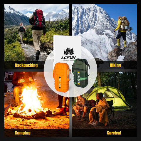 Two Pack Waterproof Outdoor Lighters, Windproof Torch Lighters, USB Rechargeable Electric Dual Arc Plasma Lighters in outdoor scenes