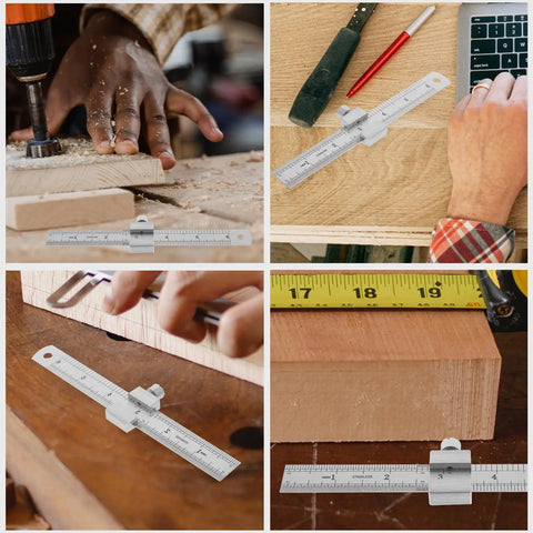 Stainless Steel Ruler With Clip Stopper, Precision Machinist Straight Edge in use for varied woodwork and design projects
