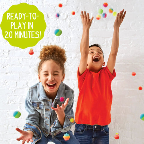 Glow In The Dark Power Balls Diy Stem Kit With 18 Multicolor Crystal Orbs Molds And Instructions Included For Easy Assembly And Bouncy Night Time Fun Tonight. Two kids catch multicolor crystal orbs indoors