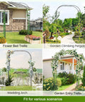 Rustproof Metal Garden Arch Trellis With PE Coating, Easy Assembly, 7.9 Ft High By 4 Ft Wide in various outdoor settings
