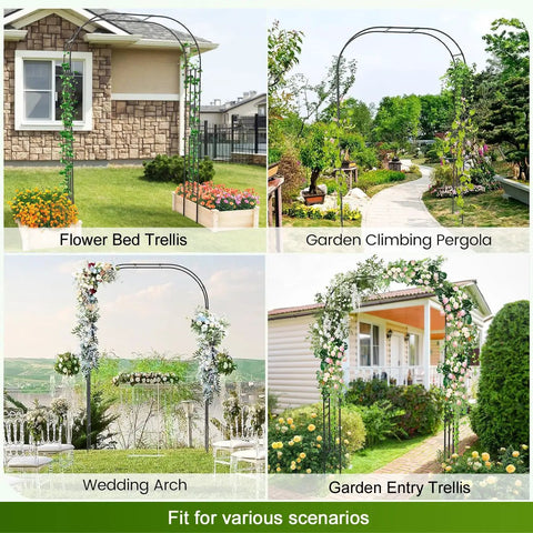Rustproof Metal Garden Arch Trellis With PE Coating, Easy Assembly, 7.9 Ft High By 4 Ft Wide in various outdoor settings