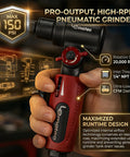 Close-up of Air Die Grinder With Adjustable Swivel Head And 20000 RPM Pro Grade Portable Pneumatic Tool in hand, showing design