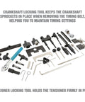 Pro Grade 37 Piece Engine Timing Tool Set For VW And Audi Timing Belt Service Kit With tensioner and cam pulley tools displayed.