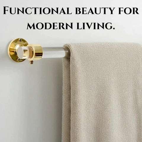 Lucite Open Bracket Towel Bar Wall Mount For Bathroom And Kitchen Dope Rust Resistant Brass With Clear Acrylic Modern Towel Rack Holder 18 x 2.1 x 2.1 Inches with towel hanging
