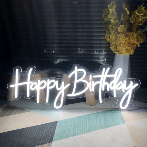 Birthday Neon Sign LED Wall Backdrop 23.6x9.45 Inches Custom Party Neon Light for Bedroom with 'Happy Birthday' text