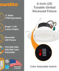 Gimbal LED Recessed Downlight Fixture 5 To 6 Inch, 11W, 1100 Lumens, Color Temperature Selectable, shown with color options.