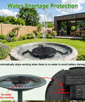 Solar Fountain With 2000mAh Battery, Easy Start On Cloudy Days, Upgraded Glass Solar Water Pump installed in garden bird bath
