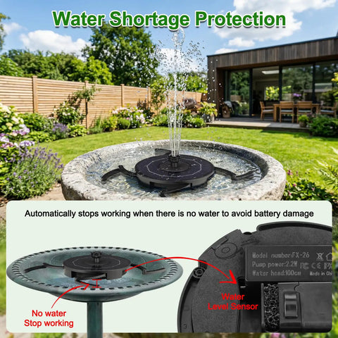 Solar Fountain With 2000mAh Battery, Easy Start On Cloudy Days, Upgraded Glass Solar Water Pump installed in garden bird bath