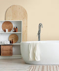 Modern bathroom with Peel And Stick Slick Grasscloth Wallpaper For Cabinets And Walls, Faux Linen Beige Vinyl Self Adhesive Covering 15.7 X 393.7 Inches.