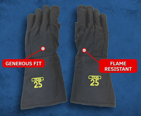 Arc Flash Gloves 25 Cal TCG Series Large Size for Electricians showing generous fit and flame resistant features