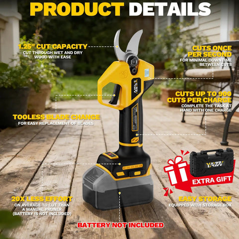 Brushless Electric Pruning Shears Cordless Garden Power Tool With LCD Display and SK5 Blades on porch, no battery included