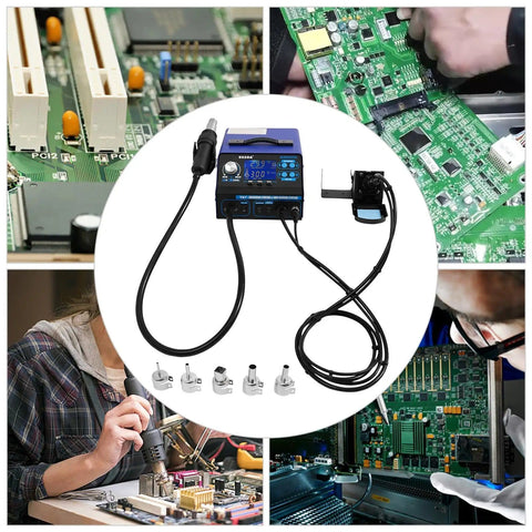 780W Soldering And Desoldering Station Kit With Hot Air Gun, LCD Display, Smoke Absorber, for Electronics Repair and PCB Rework
