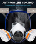 G 750 Heavy Duty Full Face Respirator Mask With A1P2 Filters Dual Filtration Anti Gas Anti Dust shown with anti-fog lens coating