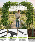Woman watering plants beneath Versatile Garden Arch Trellis 126 By 94.5 Inches, Rust-Proof PE Coated Metal Arbors