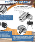 Heavy Duty Push Plunger Locks Loaded With Keys And Hardware For Cabinetry Drawers And Shed Doors Brushed Steel Finish detailed view of zinc alloy lock with two keys.