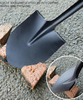 Heavy Duty 57 Inch Digging Shovel With Fiberglass Handle And Round Steel Head Closed Back Design Prevents Debris Buildup And Rust Non Slip Cushion Grip For Lawn And Yard Work Orange Workhorse Shovel on concrete with bricks