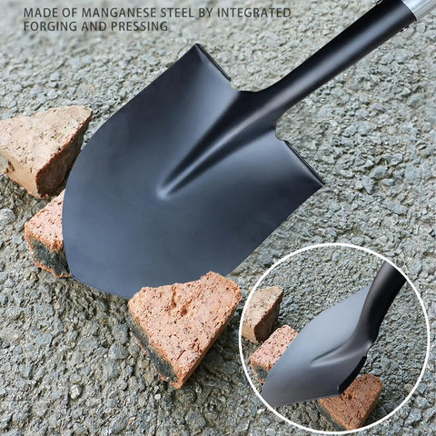 Heavy Duty 57 Inch Digging Shovel With Fiberglass Handle And Round Steel Head Closed Back Design Prevents Debris Buildup And Rust Non Slip Cushion Grip For Lawn And Yard Work Orange Workhorse Shovel on concrete with bricks