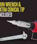 Cordless Butane Soldering Iron Kit With 3 In 1 Soldering, Jewelry And Heat Shrink Torch, mini wrench and conical tip shown