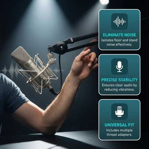 Spider Microphone Shock Mount For Neumann U47 U67 U87 TLM102 TLM103 TLM107 M147 M149 and Sennheiser MK4 MK8 in use with mic arm.