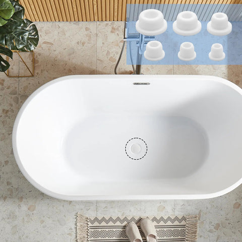 Top view of bathtub with 24 Pack Silicone Bathtub Jet Hole Plugs Covers in 6 Sizes White detail, fits most tubs and spas.