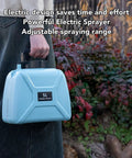 Person holding 5L Powerful Electric Garden Sprayer With Adjustable Nozzle For Farm And Home Use Beast Mode Ready Heavy Duty.