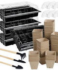 All In One Seed Starter Kit With Peat Pots 4 Pack Seed Starter Trays Paper Seedling Cups 120 Labels And 3 Mini Garden Tools