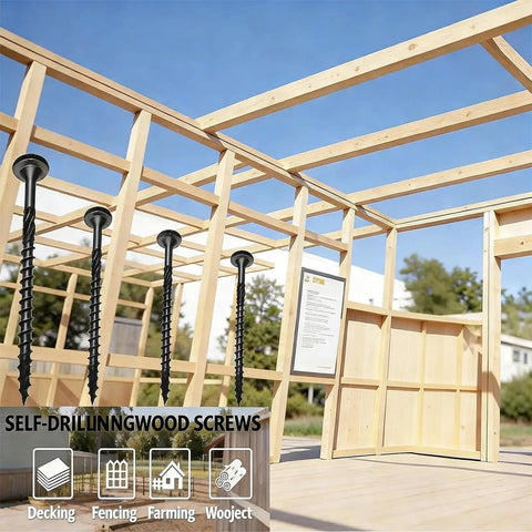 Heavy Duty Structural Screws With T30 Driver Bit And Self Tapping Tip For Seamless Woodworking and Decking Builds used in a wooden frame.