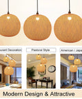 Bamboo Lantern Pendant Light, Retro Japanese Style E27 Chandelier Hanging Ceiling Fixture for Living Room and Bedroom