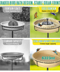 Extra Large Solar Powered Bird Bath With Fountain Kit For Your Backyard 1.67 Gallon Capacity 5 Prong Stake Design Hummingbird Drinking Bowl Solar Pump Set Four Water Patterns To Attract Birds