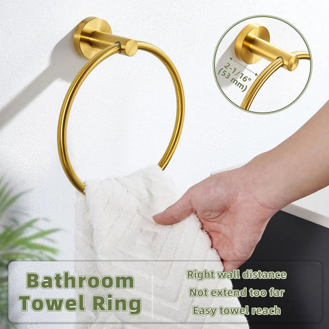 Brushed Dark Gold Towel Ring For Bathroom Wall, Heavy Duty SUS 304 Stainless Steel Hand Towel Holder mounted near sink with towel