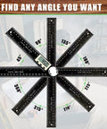 Super Solid Two In One Digital Angle Finder Protractor And Miter Saw Gauge showing angles from 0 to 360 degrees for carpentry cuts.