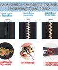 Zipper Repair Kit For Size Five Zippers, 76-Piece Auto Lock Pulls With Bottom And Top Stops, comparison of zipper types and sizes