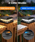 Slick 16 Pack Black Solar Post Cap Lights For 4X4 Wooden Or Vinyl Fences Waterproof dual color modes on a wooden railing.