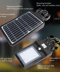 Ridiculously Bright 1600 Lumen Solar Street Light With Motion Sensor Waterproof Dusk To Dawn LED Flood Lamp showing solar panel and LED bulbs