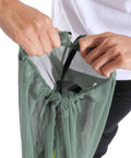 Hands closing Mesh Pool Gear Sack For Swim Team Practice Quick Dry Tote Bag With Drawstring Closure Durable Polyester Swim Equipment Bag For Wet Gear Large 40 Liters Capacity Sage Green