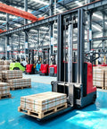 Straight Up Heavy Duty Electric Pallet Stacker Truck With Zero Grind Performance For Smooth Warehouse Lifting, in use with pallets.