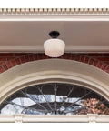 Vintage Style Outdoor Ceiling Light One Light Semi Flush Mount In Textured Black With White Opal Glass For Front Porch And Balcony
