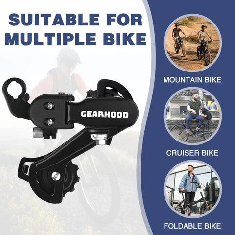 6/7 Speed Rear Derailleur Direct Mount For Mountain, Hybrid, Cruiser, Kids, Tricycle And Folding Bikes displayed with features