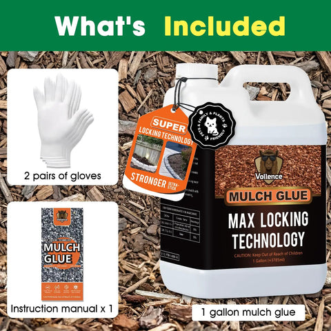 Ready to Use Mulch and Gravel Glue for Landscaping No Mess No Fuss One Gallon Rock Binder Non Toxic Weather Resistant Holds Pebbles Pine Straw for Garden Paths and Beds With Easy Application, 1 gallon bottle and gloves