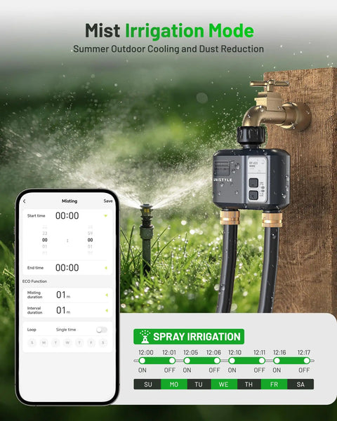 WiFi Sprinkler Timer 2 Zone With 1700 Ft Range, Smart Hose Timer with app control and spray irrigation mode in garden image