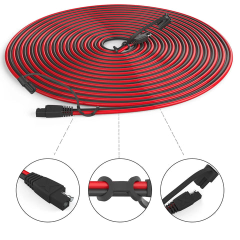 Beefed Up 50 Foot SAE Extension Cable 16 AWG SPT-2 With Red Positive Black Negative SAE To SAE Quick Disconnect Wire