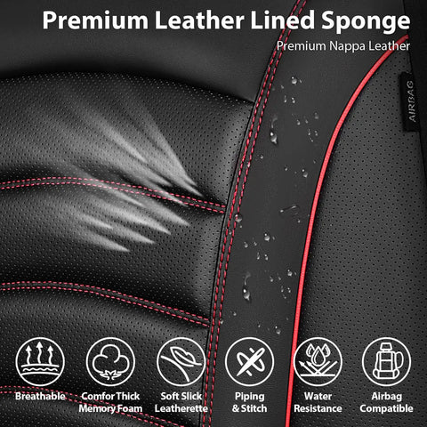 Close-up of 3D Foam PU Leather Car Seat Covers Universal Full Set for Trucks SUVs and Sedans Waterproof Breathable Black Red