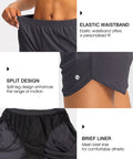 Womens Quick-Dry Running Shorts With Zipper Pockets And Built-In Liner, Run Ready, Lightweight Breathable Athletic Gym Short, size Medium in dark gray, featuring elastic waistband and split design.