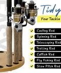 Round 16 Rod Storage Rack With Handcrafted Wood Post No Tool Assembly showing multiple rods in place